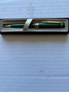 European Green Marble Ballpoint Pen with Gold Trim - Classic Writing Pen